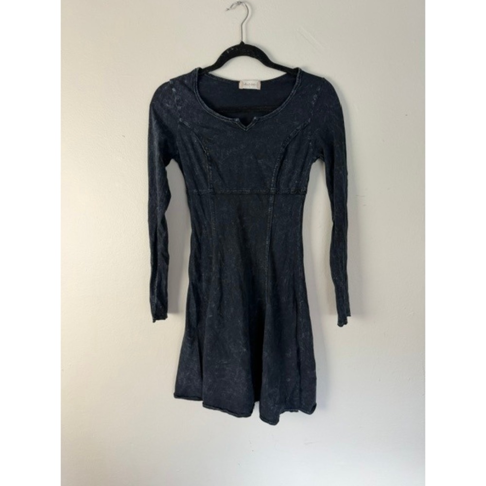 Altar'd State Acid Wash Long Sleeve Mini Dress Charcoal Grey Small Boho Grunge